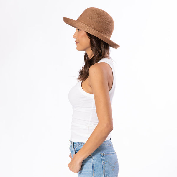 Shady - Women's Machine Knit Kettle Brim Hat in Camel
