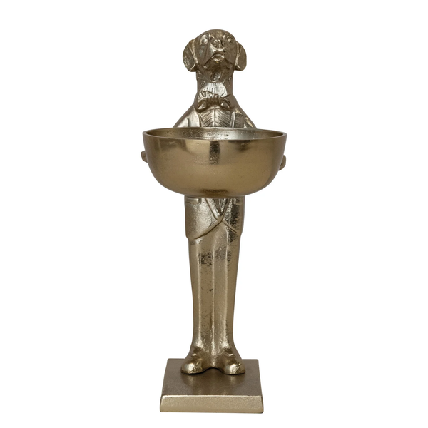 Cast Aluminum Labrador Holding Bowl, Gold Finish