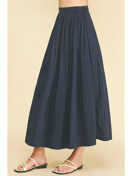 Pleated A-Line Midi Skirt