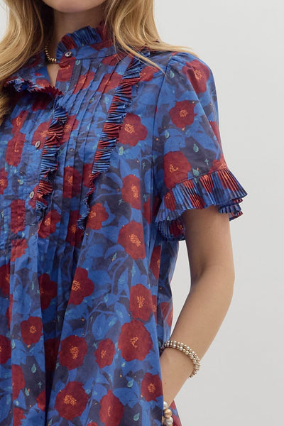 Floral Print Pintuck Mini Dress