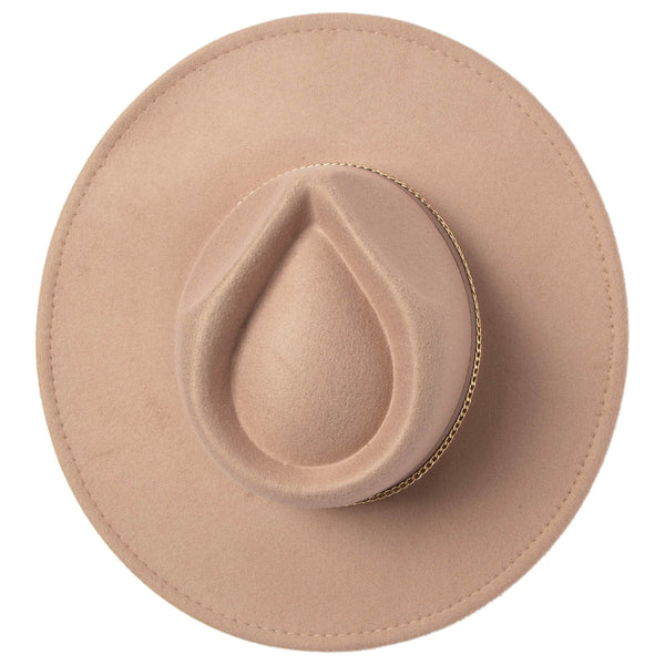 Taupe Fedora with Pinch Crown and Gold Trim