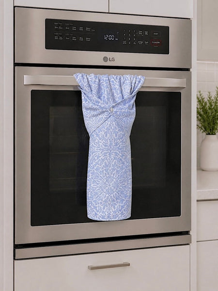 Stay Put Towel - Waffle Weave Blue & White Mosaic