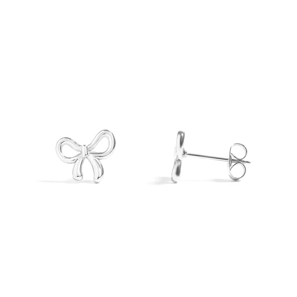Waterproof Bow Stud Earrings: Silver