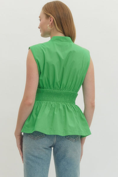 Solid Sleeveless Zip Up Top - Green