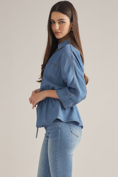 Denim Cinched tie Waist Top
