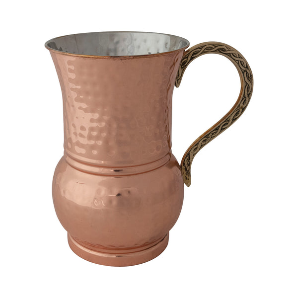 48 oz. Hammered Stainless Steel Pitcher with Brass Handle, Copper Finish