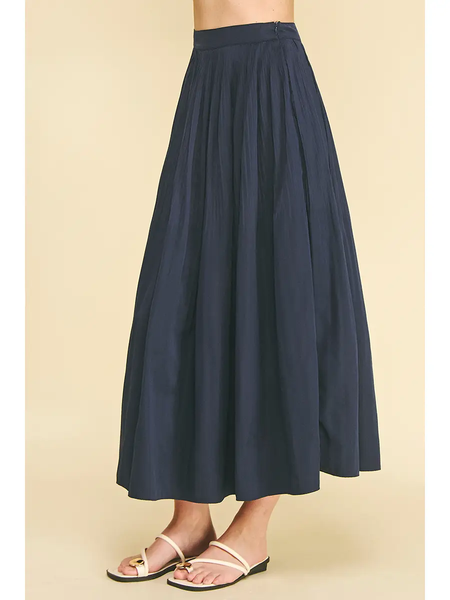 Pleated A-Line Midi Skirt