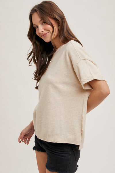 Crew Neck Knit T-shirt: Oatmeal