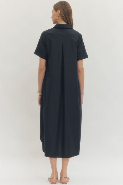 Solid Short Sleeve Midi Dress: Navy