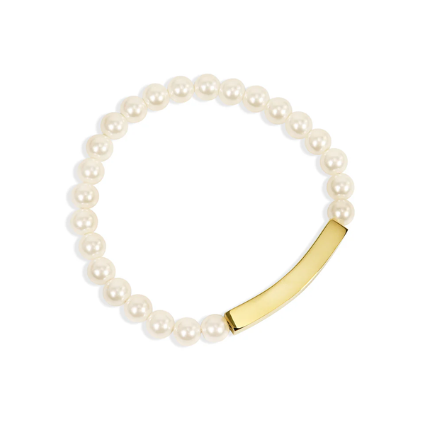 Waterproof Pearl Stretch Bracelet with Gold Bar: 6mm