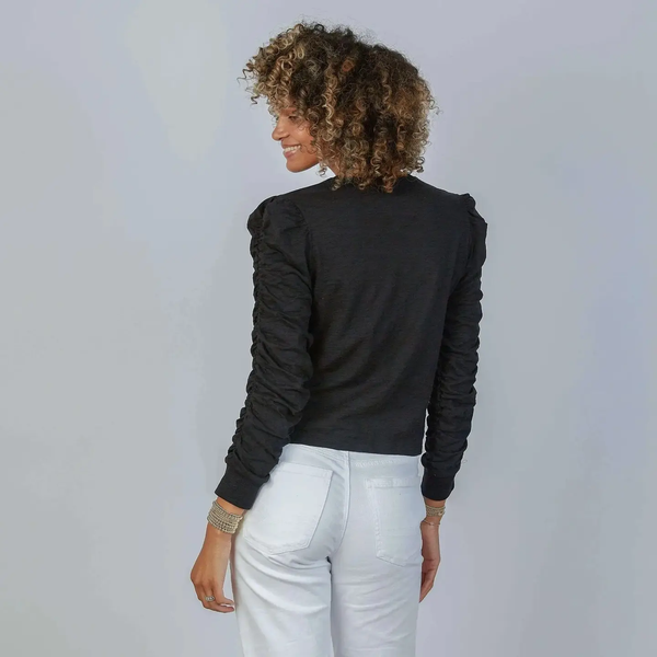 Elle Ruched Long Sleeve Tee in Black