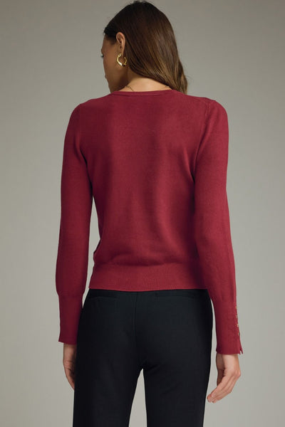 Solid Round Neck Long Sleeve Knit Top: Wine