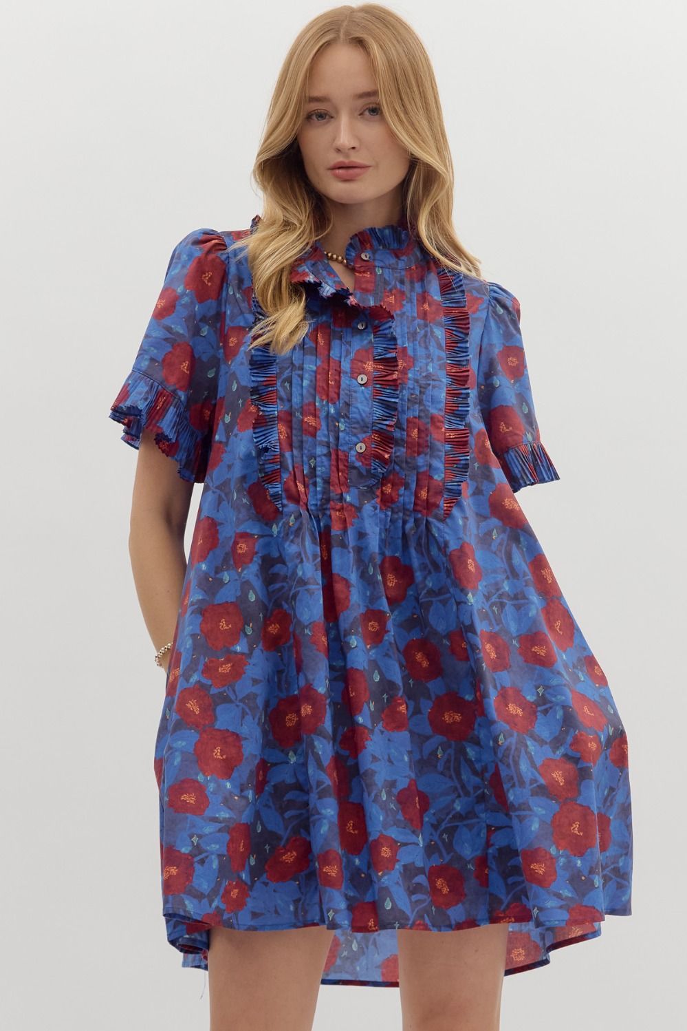 Floral Print Pintuck Mini Dress