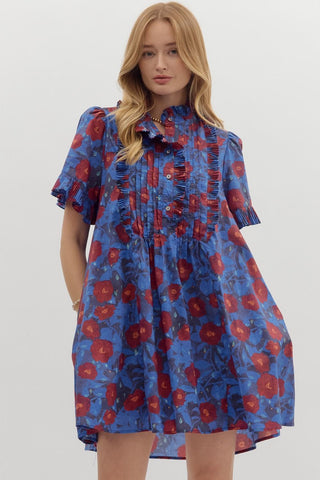 Floral Print Pintuck Mini Dress