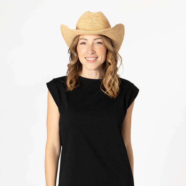 Ines - Women's Crochet Raffia Cattleman's Crease Hat