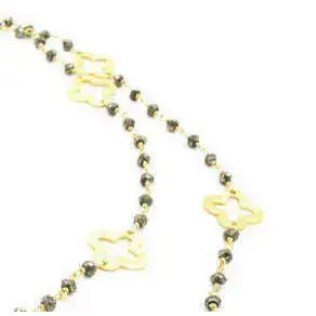 Gold Clover and Petite Pyrite Long Necklace