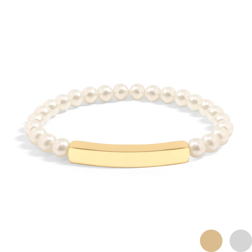 Waterproof Pearl Stretch Bracelet with Gold Bar: 6mm