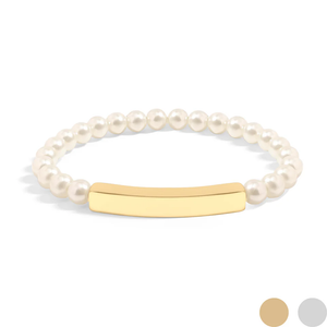 Waterproof Pearl Stretch Bracelet with Gold Bar: 6mm