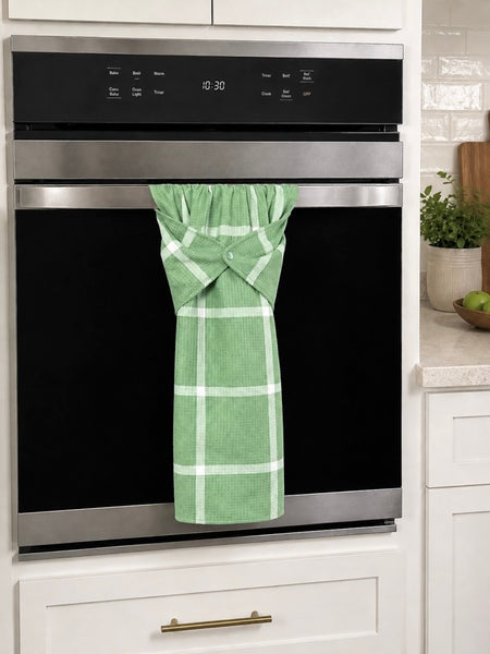 Stay Put Towel - Waffle Weave Green and White