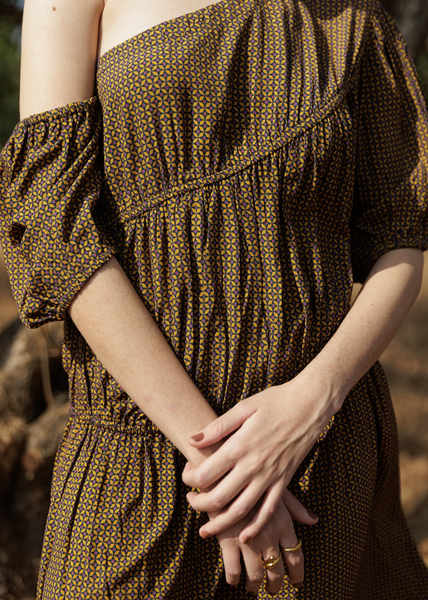 Ochre Bloom Midi Dress