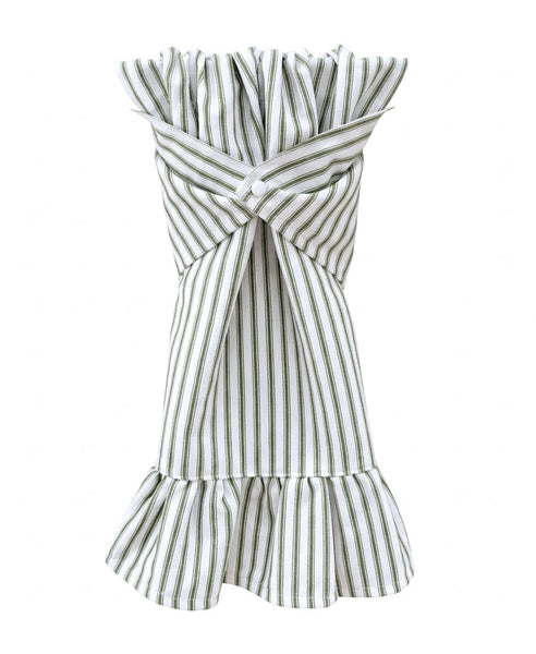 Stay Put Towel - Green Ticking Stripe Ruffle