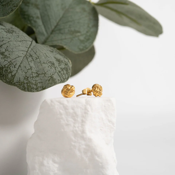 Waterproof Knot Stud Earrings: Gold