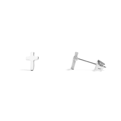 Waterproof Cross Stud Earrings: Silver