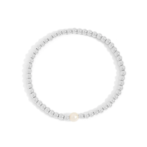 Waterproof Silver Beaded Pearl Accent Stretch Bracelet: 6mm