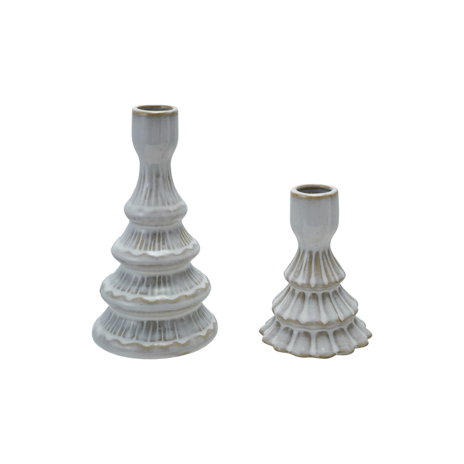 Stoneware Tree Shaped Taper Holder, White, Set of 2 (Each Will Vary)