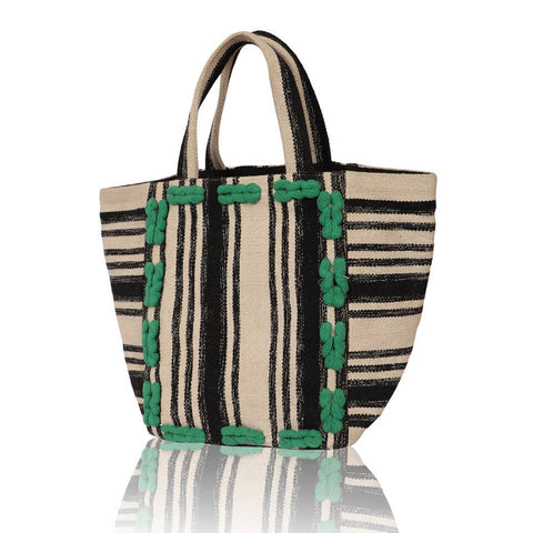 Cotton Tote - black white & GREEN