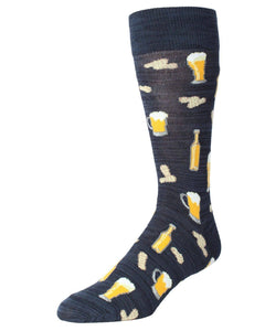 MeMoi Happy Hour Beer and Peanuts Men's Socks: 10 13 / Navy Blazer