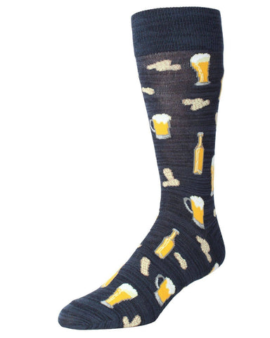 MeMoi Happy Hour Beer and Peanuts Men's Socks: 10 13 / Navy Blazer