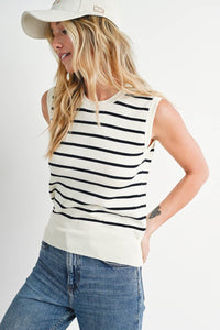 Striped Muscle Knit Tank Top - Black Stripe