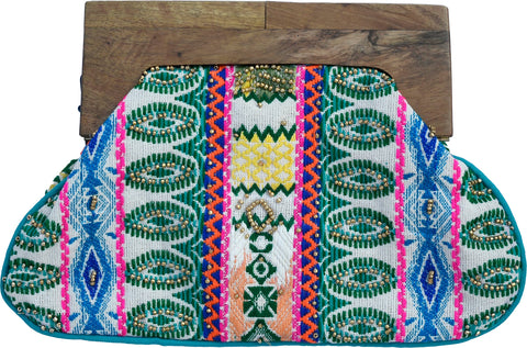 Beaded Clutch with Wooden Handle