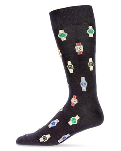 MeMoi Time to Get a Watch Bamboo Blend Men's Crew Socks: 10 13 / Black