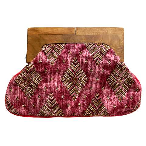 Beaded Clutch with Wooden Handle