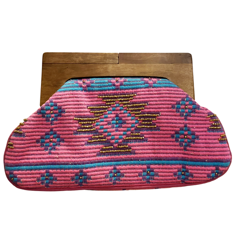 Beaded Clutch with Wooden Handle