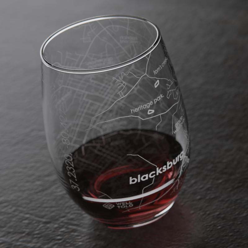 Blacksburg VA Tech - Map Stemless Glass
